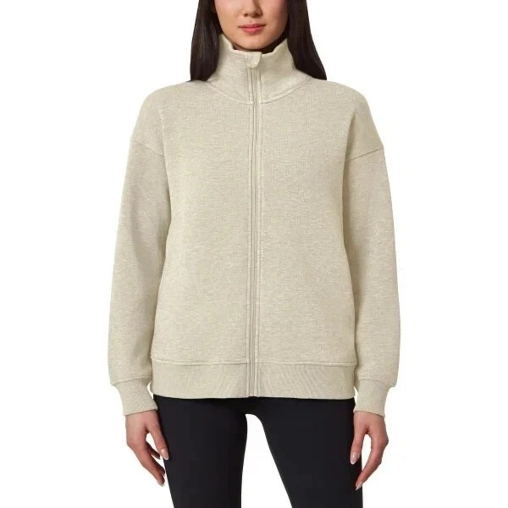 Mondetta Womens Fleece Full Zip Jacket Tan Brown Heather L NWT